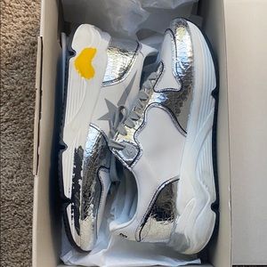 Golden Goose White and Silver Sneakers